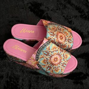 Liliana Floral Pink and Gold Platform Sandals